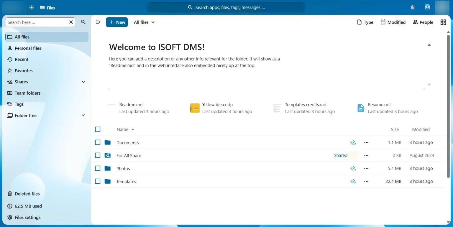 ISOFT DMS: files and folders